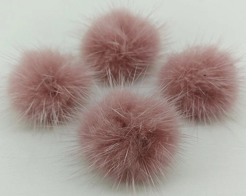 4 PCS - (no ring) Indie Pink, 30mm Natural Genuine Mink PomPom Ball, ECT0009