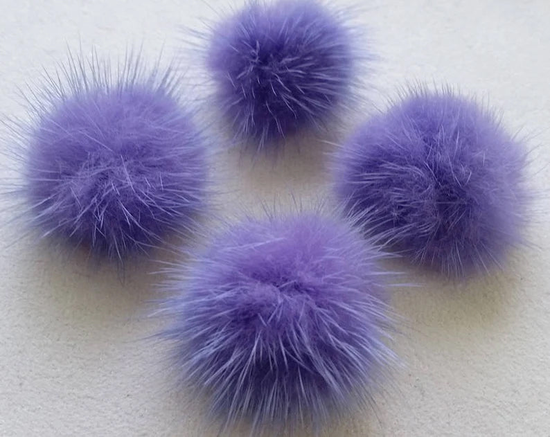4 PCS - (no ring) Lavender, 30mm Natural Genuine Mink PomPom Ball, ECT0009