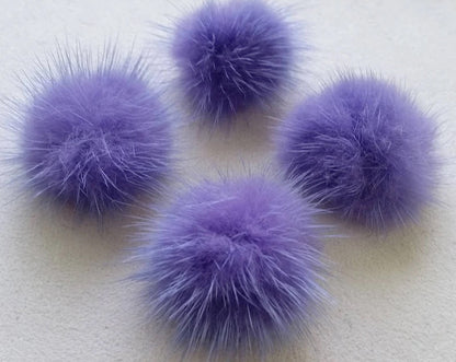 4 PCS - (no ring) Lavender, 30mm Natural Genuine Mink PomPom Ball, ECT0009