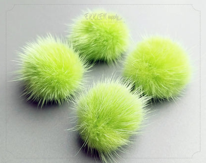 4 PCS - (no ring) Lime Green, 30mm Natural Genuine Mink PomPom Ball, ECT0009