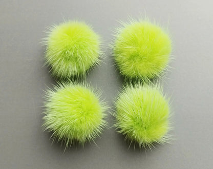 4 PCS - (no ring) Lime Green, 30mm Natural Genuine Mink PomPom Ball, ECT0009