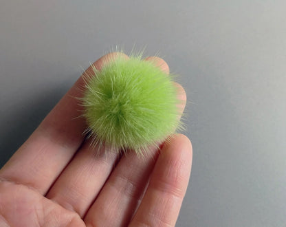 4 PCS - (no ring) Lime Green, 30mm Natural Genuine Mink PomPom Ball, ECT0009