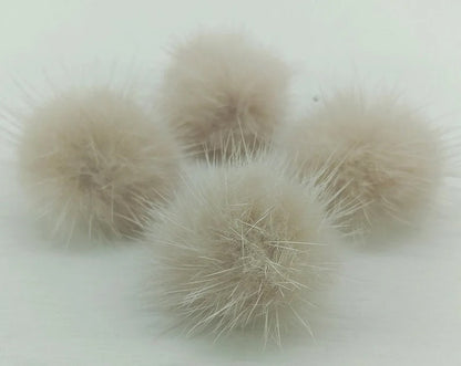 4 PCS - (no ring) Milk Beige, 30mm Natural Genuine Mink PomPom Ball, ECT0009