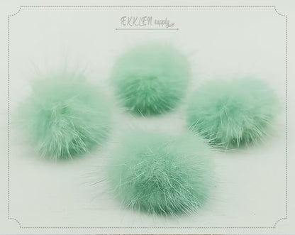 4 PCS - (no ring) Mint, 30mm Natural Genuine Mink PomPom Ball, ECT0009