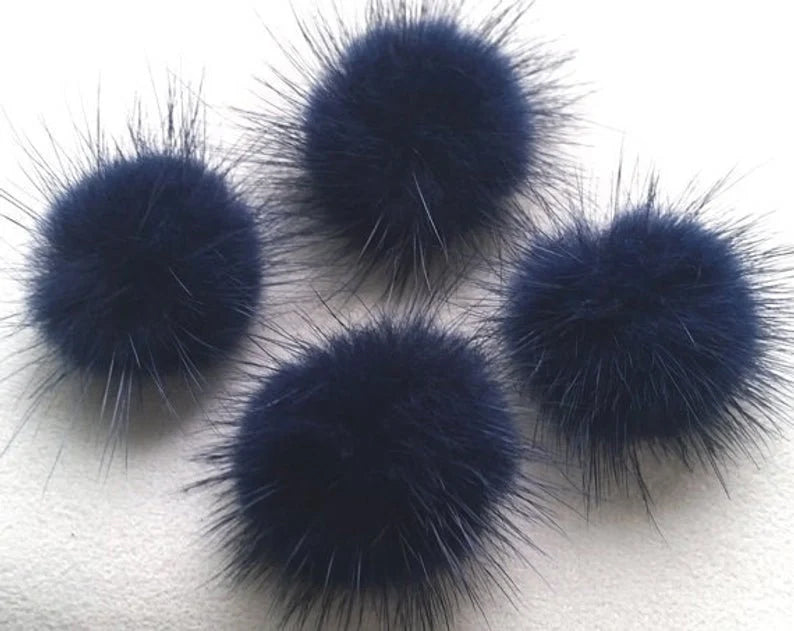 4 PCS - (no ring) Navy, 30mm Natural Genuine Mink PomPom Ball, ECT0009