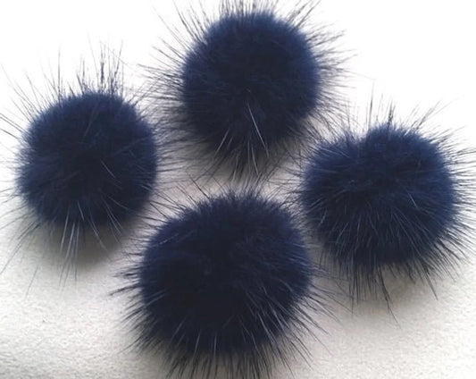 4 PCS - (no ring) Navy, 30mm Natural Genuine Mink PomPom Ball, ECT0009