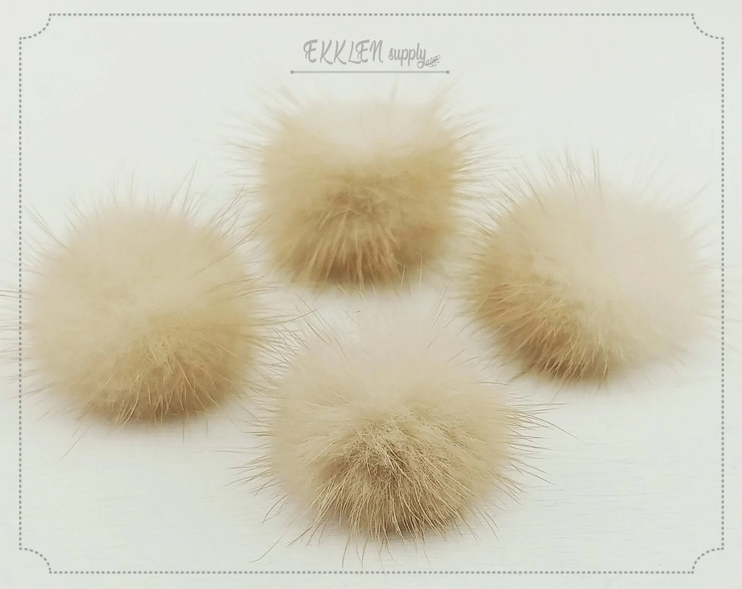 4 PCS - (no ring) Natural Beige, 30mm Natural Genuine Mink PomPom Ball, ECT0009