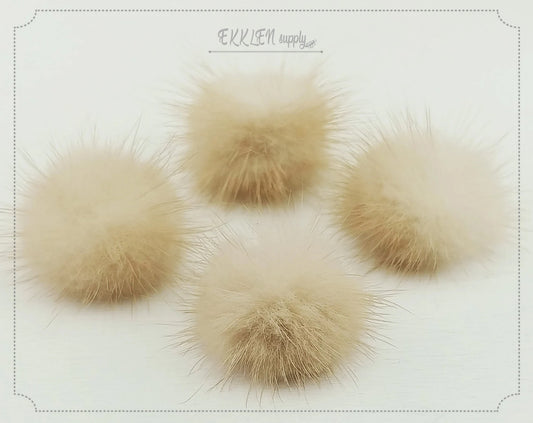 4 PCS - (no ring) Natural Beige, 30mm Natural Genuine Mink PomPom Ball, ECT0009