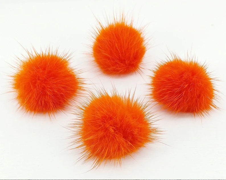 4 PCS - (no ring) Orange, 30mm Natural Genuine Mink PomPom Ball, ECT0009