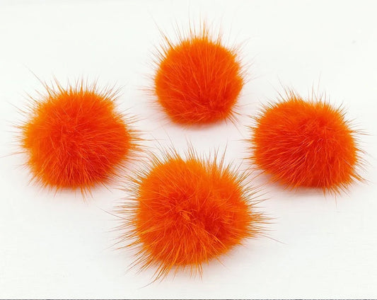 4 PCS - (no ring) Orange, 30mm Natural Genuine Mink PomPom Ball, ECT0009