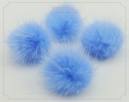 4 PCS - (no ring) Periwinkle, 30mm Natural Genuine Mink PomPom Ball, ECT0009