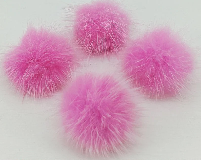 4 PCS - (no ring) Pink, 30mm Natural Genuine Mink PomPom Ball, ECT0009