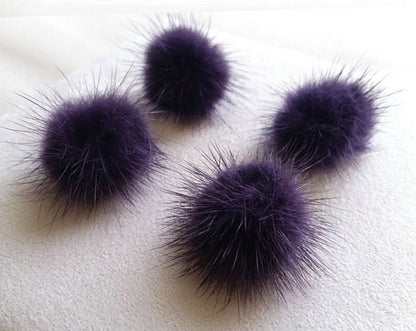 4 PCS - (no ring) Purple, 30mm Natural Genuine Mink PomPom Ball, ECT0009