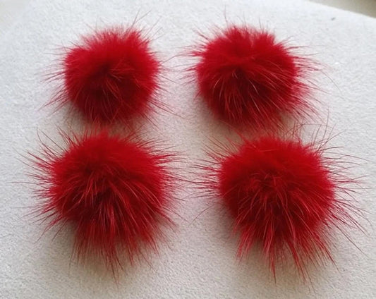 4 PCS - (no ring) Red, 30mm Natural Genuine Mink PomPom Ball, ECT0009