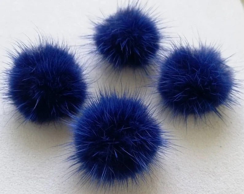 4 PCS - (no ring) Royal Bule, 30mm Natural Genuine Mink PomPom Ball, ECT0009
