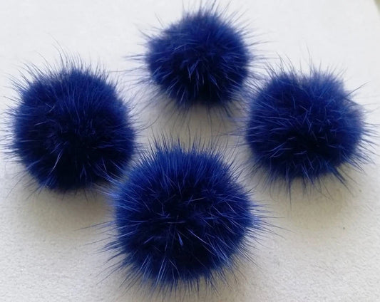 4 PCS - (no ring) Royal Bule, 30mm Natural Genuine Mink PomPom Ball, ECT0009