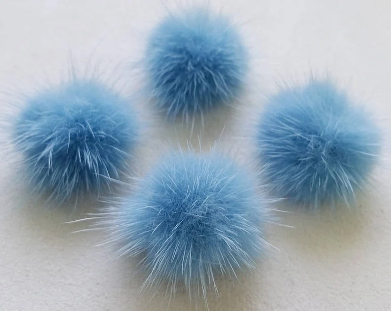 4 PCS - (no ring) Sky Blue, 30mm Natural Genuine Mink PomPom Ball, ECT0009