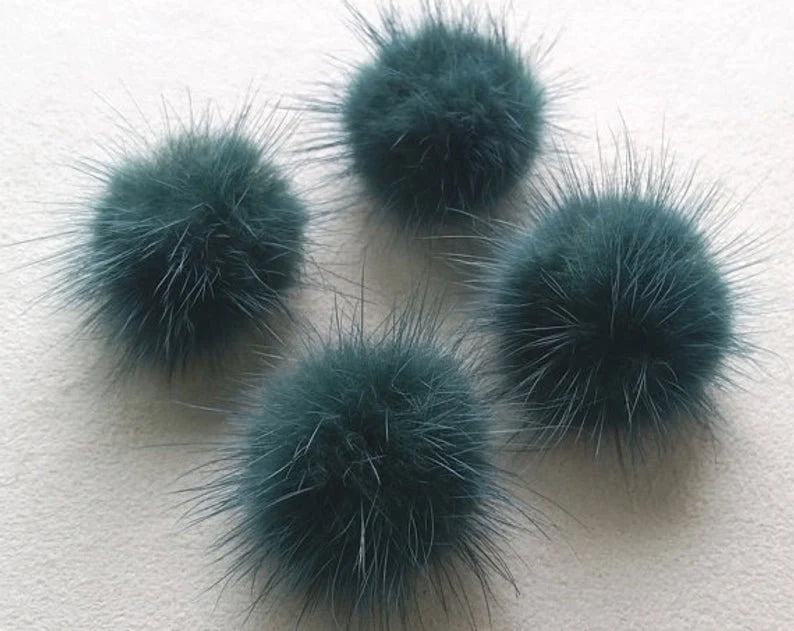 4 PCS - (no ring) Teal Green, 30mm Natural Genuine Mink PomPom Ball, ECT0009