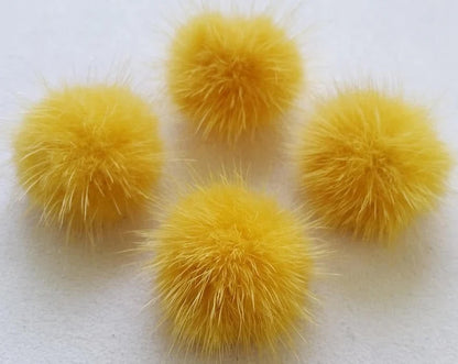 4 PCS - (no ring) Yellow, 30mm Natural Genuine Mink PomPom Ball, ECT0009