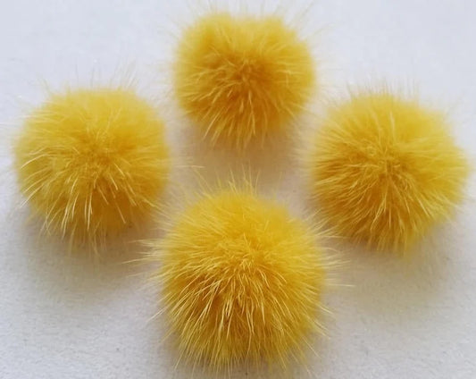 4 PCS - (no ring) Yellow, 30mm Natural Genuine Mink PomPom Ball, ECT0009