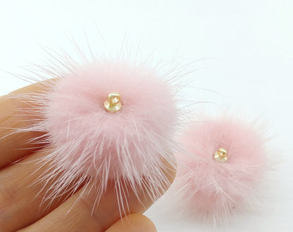 (top ring) Baby Pink, 30mm Mink Fur Ball, ECT0009R
