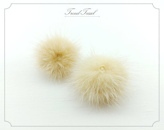 (top ring) Beige, 30mm Mink Fur Ball, ECT0009R