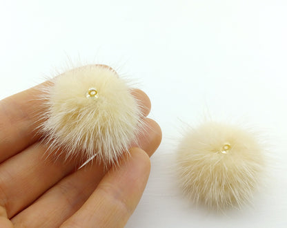 (top ring) Beige, 30mm Mink Fur Ball, ECT0009R