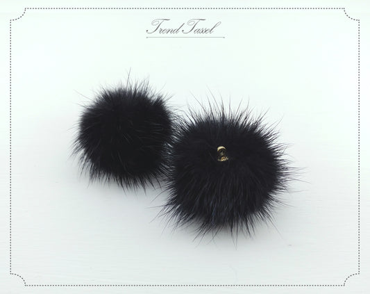 (top ring) Black, 30mm Mink Fur Ball, ECT0009R