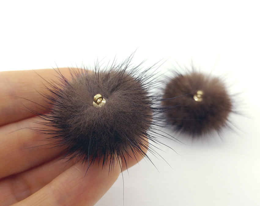 (top ring) Brown, 30mm Mink Fur Ball, ECT0009R