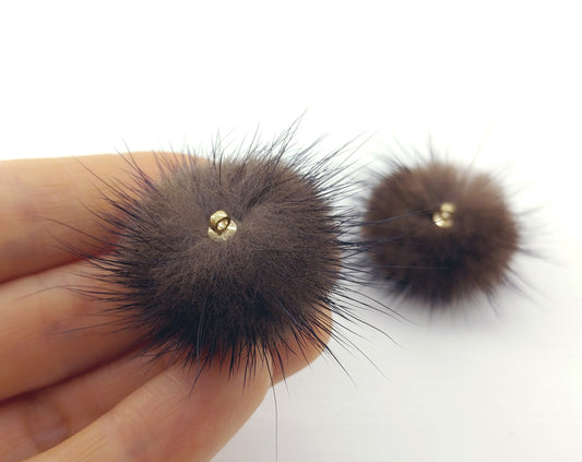 (top ring) Brown, 30mm Mink Fur Ball, ECT0009R