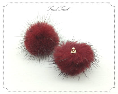 (top ring) Burgundy, 30mm Mink Fur Ball, ECT0009R