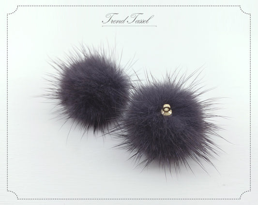 (top ring) Charcoal, 30mm Mink Fur Ball, ECT0009R