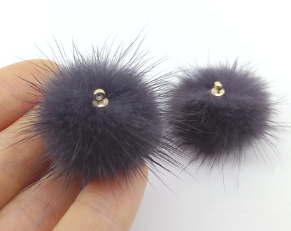 (top ring) Charcoal, 30mm Mink Fur Ball, ECT0009R