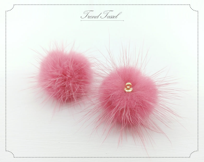 (top ring) Coral, 30mm Mink Fur Ball, ECT0009R