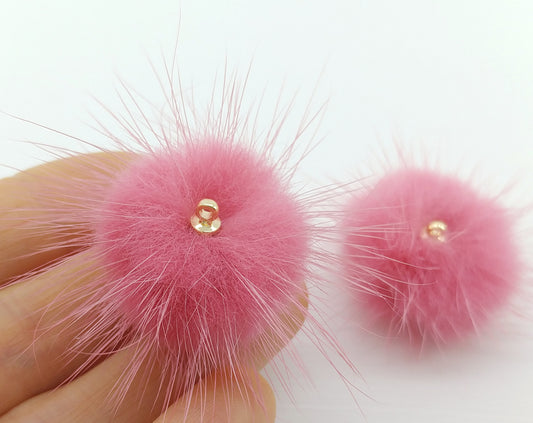 (top ring) Coral, 30mm Mink Fur Ball, ECT0009R