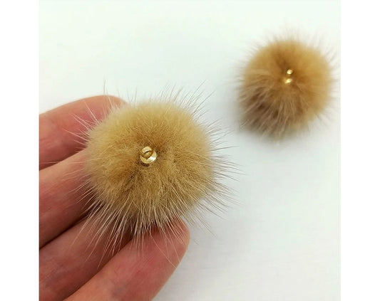 (top ring) Dark Beige, 30mm Mink Fur Ball, ECT0009R