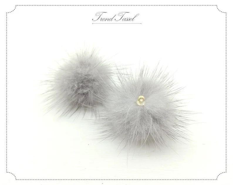 (ring) Gray, 30mm Mink Fur Ball, ECT0009R