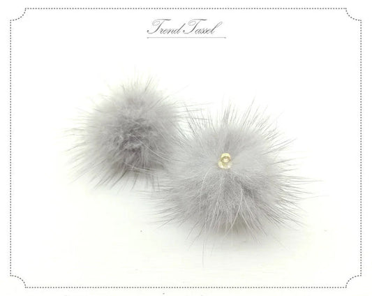 (ring) Gray, 30mm Mink Fur Ball, ECT0009R