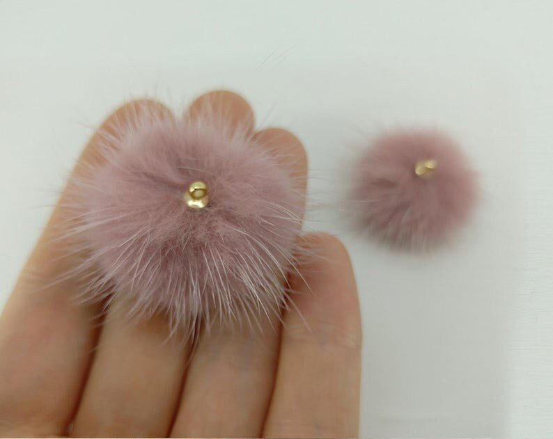(top ring) Indie Pink, 30mm Mink Fur Ball, ECT0009R