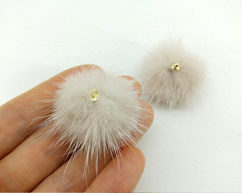 (top ring) Milk Beige, 30mm Mink Fur Ball, ECT0009R