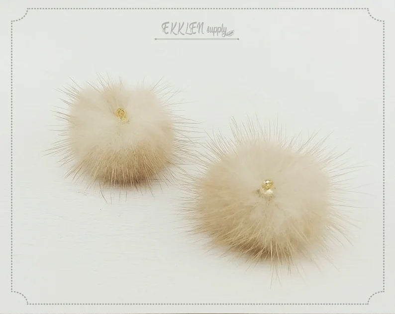 (top ring) Natural Beige, 30mm Mink Fur Ball, ECT0009R