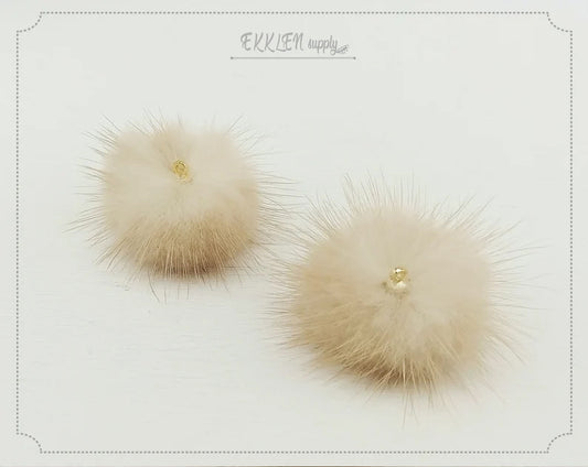(top ring) Natural Beige, 30mm Mink Fur Ball, ECT0009R