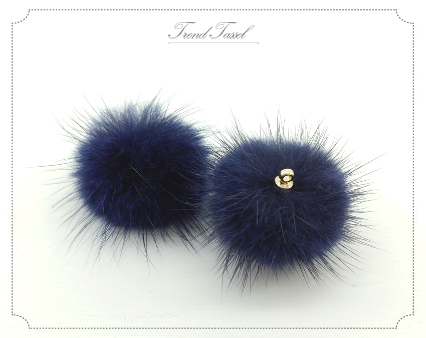 (top ring) Navy, 30mm Mink Fur Ball, ECT0009R