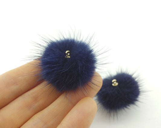 (top ring) Navy, 30mm Mink Fur Ball, ECT0009R
