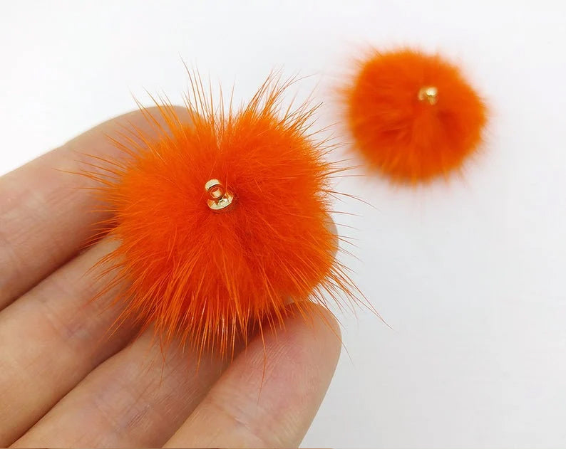(top ring) Orange, 30mm Mink Fur Ball, ECT0009R
