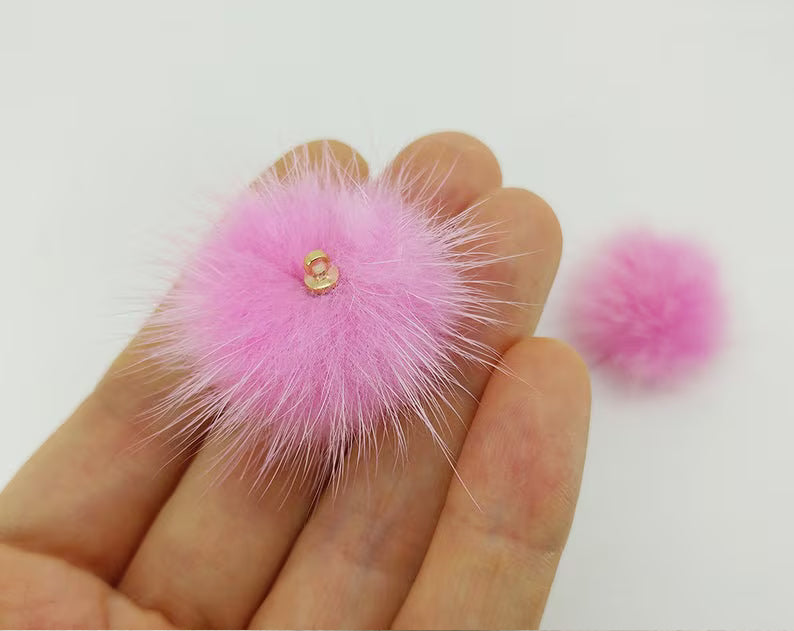 (top ring) Pink, 30mm Mink Fur Ball, ECT0009R