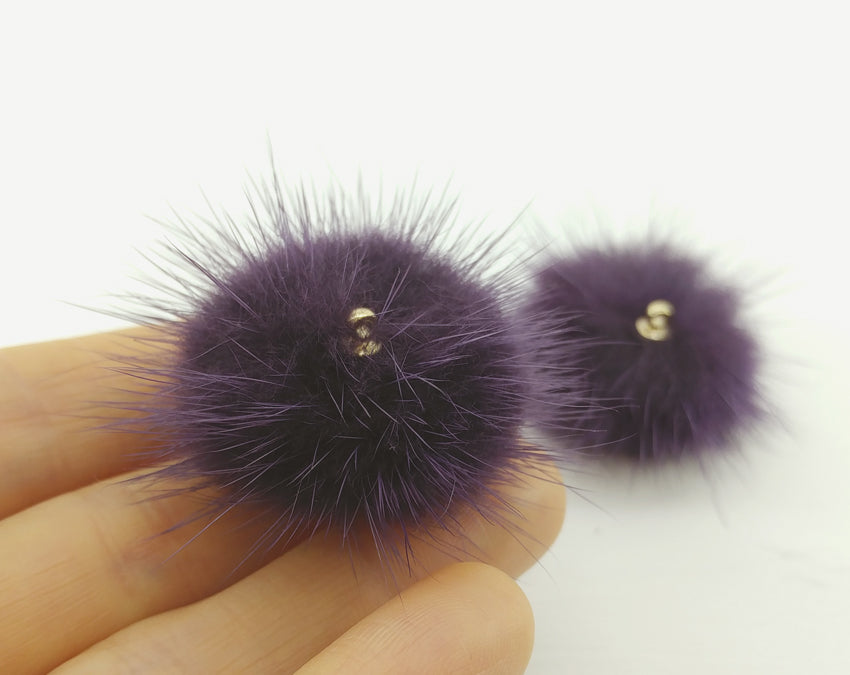 (top ring) Pruple, 30mm Mink Fur Ball, ECT0009R