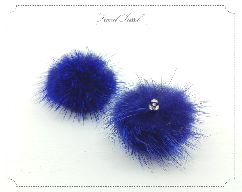 (top ring) Royal Bule, 30mm Mink Fur Ball, ECT0009R