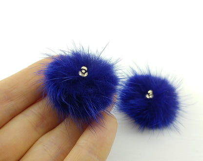 (top ring) Royal Bule, 30mm Mink Fur Ball, ECT0009R