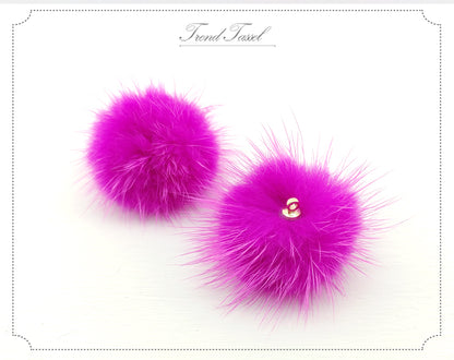 (top ring) Ruby Pink, 30mm Mink Fur Ball, ECT0009R
